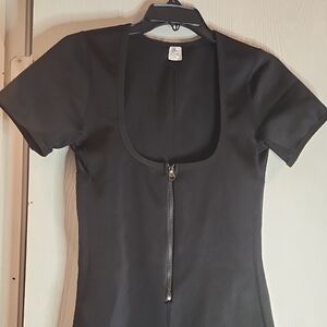 Black Zippered Neoprin Sauna Short Bodysuit XL